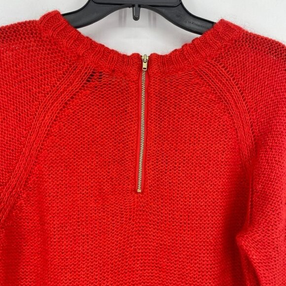 H&M Sweater Women's Sz M Red Knit Crew Neck Mohair Blend Raglan Sleeve Back Zip - Picture 7 of 8